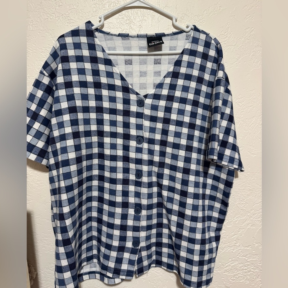 Navy and White Plaid Button-Down Shirt